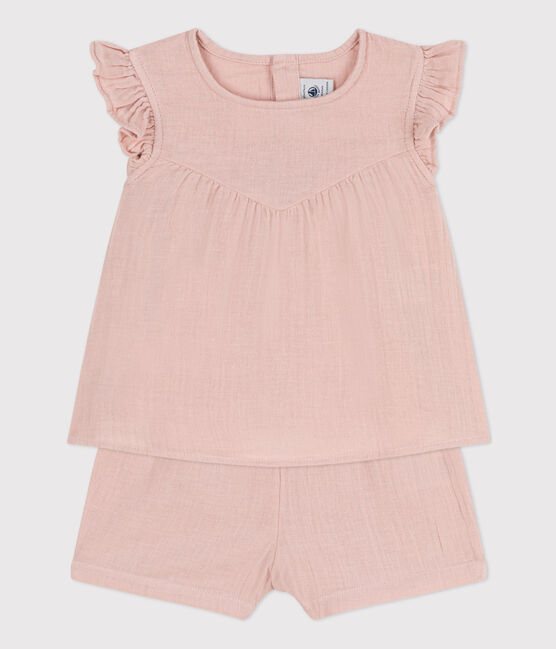 Babies' Plain Cotton Gauze Outfit Set SALINE pink