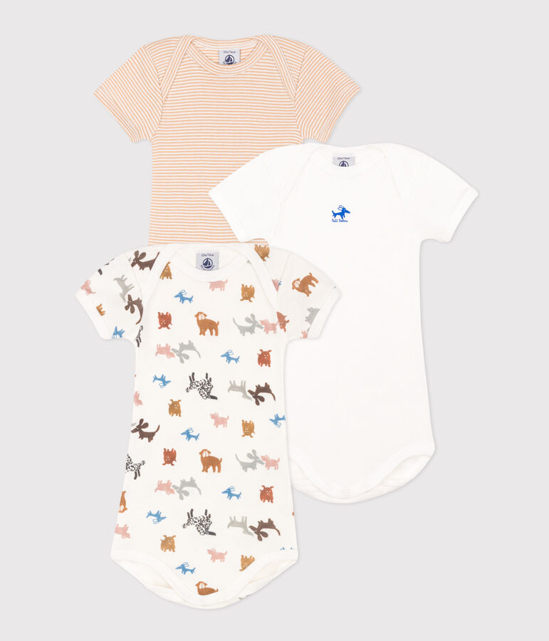 Babies' Short-Sleeved Dog Themed Cotton Bodysuits - 3-Pack multicolor