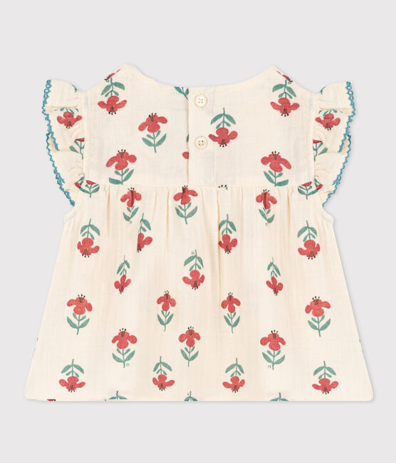 Babies' Short-Sleeved Patterned Cotton Gauze Blouse AVALANCHE white/MULTICO