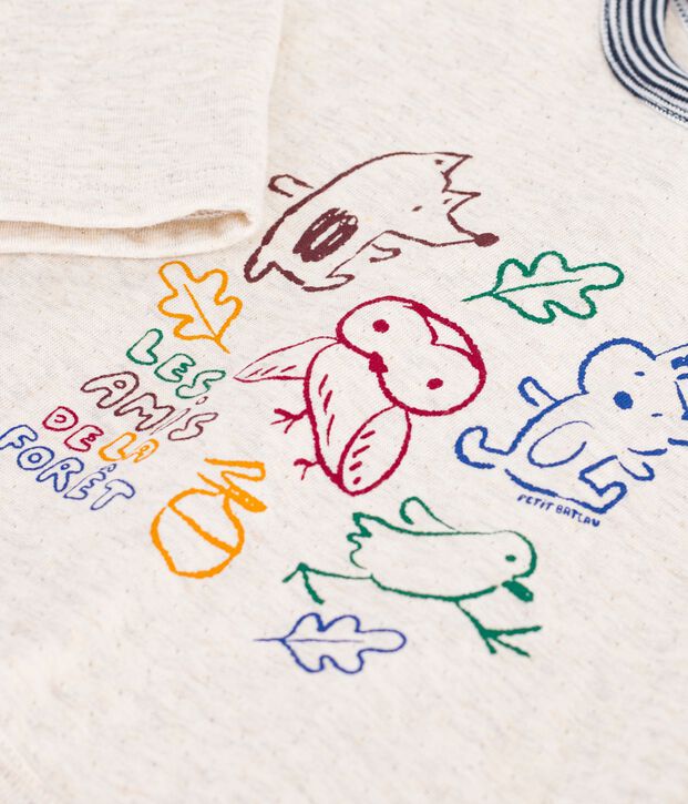 Babies' long-sleeved plain cotton T-shirt with a motif MONTELIMAR CHINE