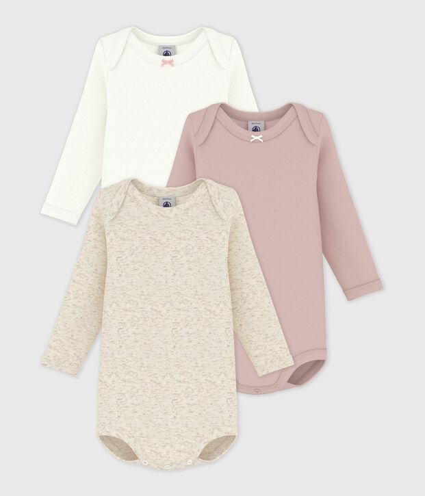 Babies' Long-Sleeved Cotton Bodysuits - 3-Pack multicolor