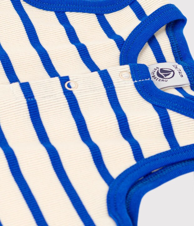 Babies' Striped Rib-Knit Playsuit Ecru/blue