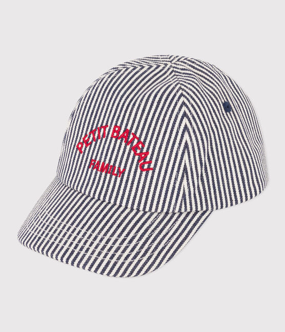 Babies' Fabric Petit Bateau Family Cap MEDIEVAL blue/MARSHMALLOW white