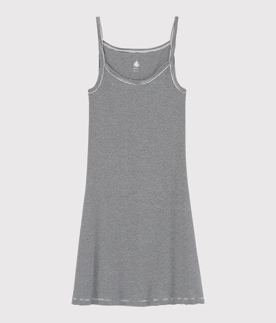 Women's Iconic Strappy Cotton Dress SMOKING blue/MARSHMALLOW white