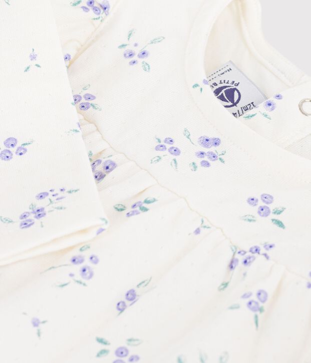 Babies' long-sleeved floral-print cotton blouse Ecru/multicolor