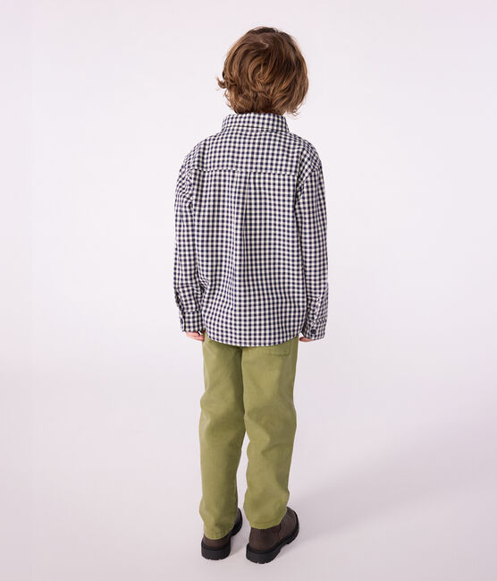 Boys' checked cotton shirt SOIR blue/MILK