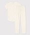Girls' Sun Themed Short-Sleeved Organic Cotton Pyjamas MARSHMALLOW white/ORGE