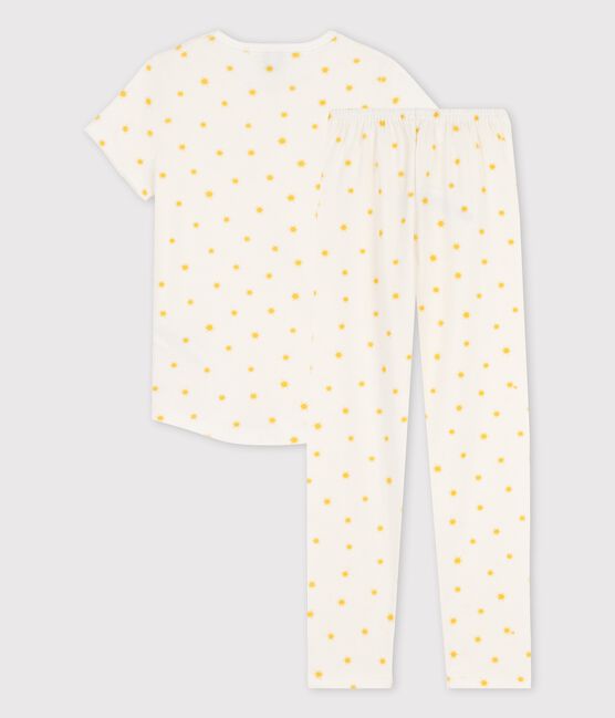 Girls' Sun Themed Short-Sleeved Organic Cotton Pyjamas MARSHMALLOW white/ORGE