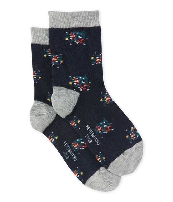 Girl's flower motif socks SMOKING blue/MULTICO white