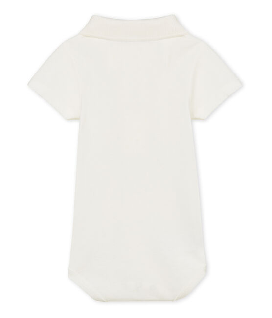 Baby boys' plain bodysuit with polo shirt collar MARSHMALLOW CN white