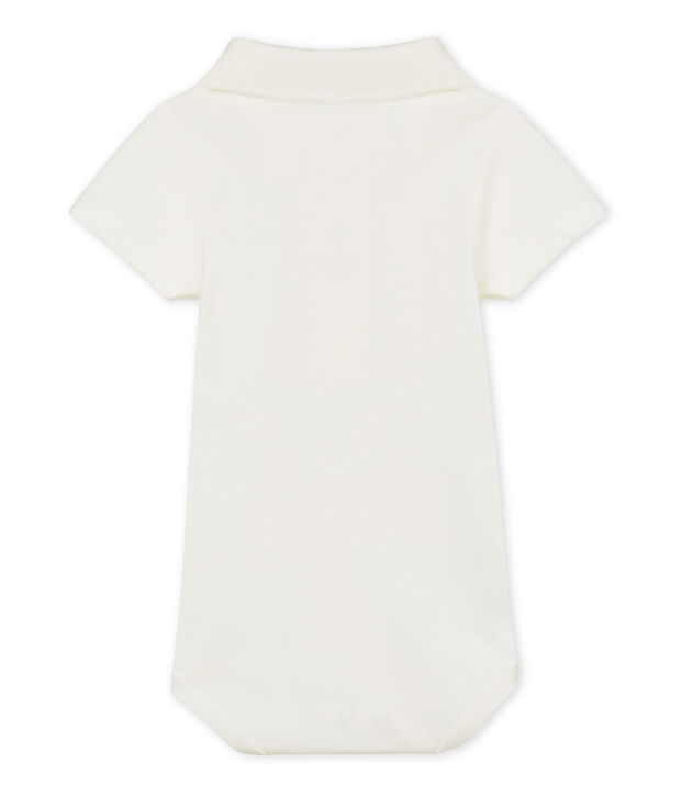 Baby boys' plain bodysuit with polo shirt collar white