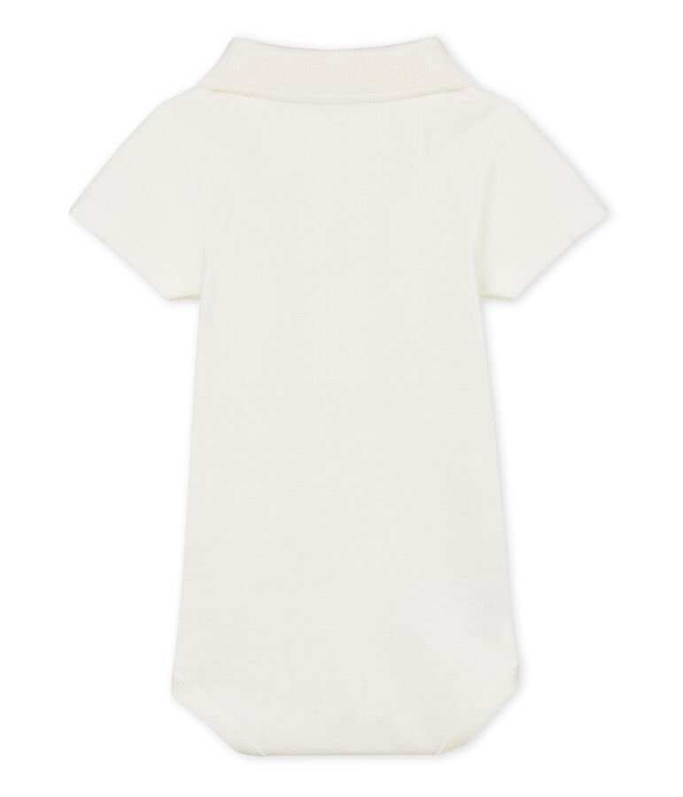 Baby boys' plain bodysuit with polo shirt collar MARSHMALLOW CN white