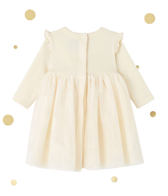 Robe bébé fille bi matière brodée COQUILLE beige