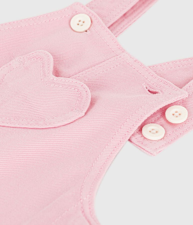 Babies' long-leg dungarees in plain cotton pink