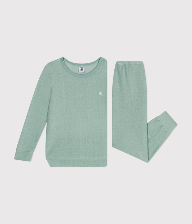 Children's plain pyjamas in brushed terry towelling green