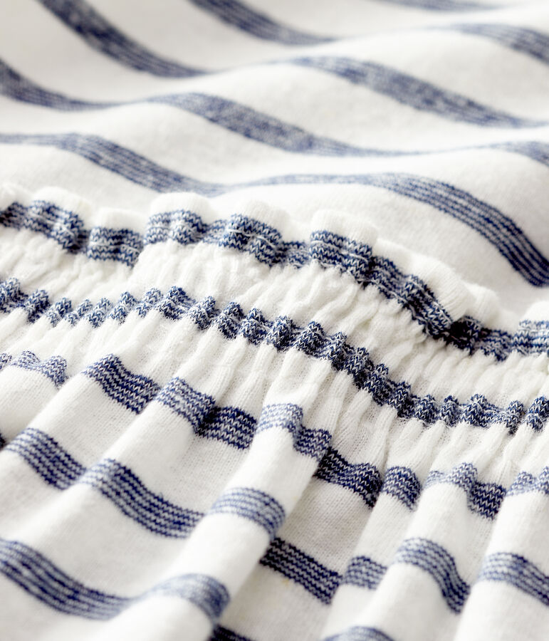 Baby Girls' Stripy Cotton and Linen Blend Short-Sleeved Dress white/blue