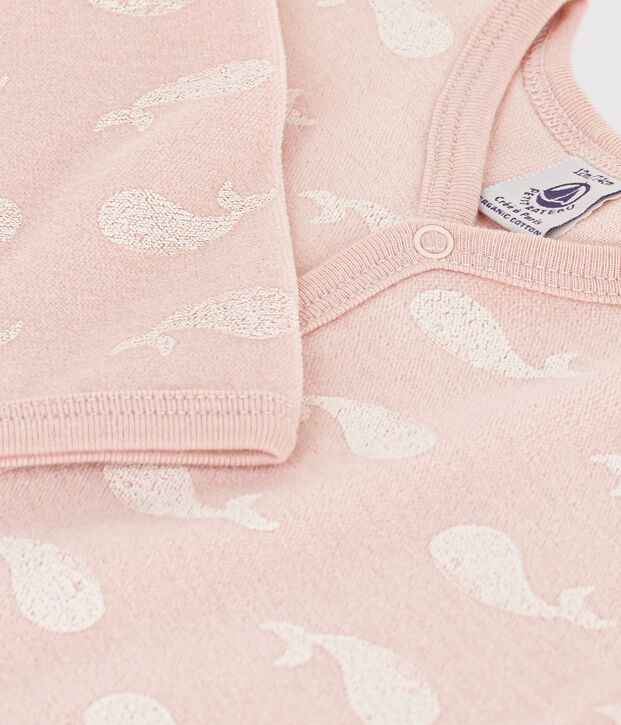 Velour Pink Whale Sleepsuit pink/white