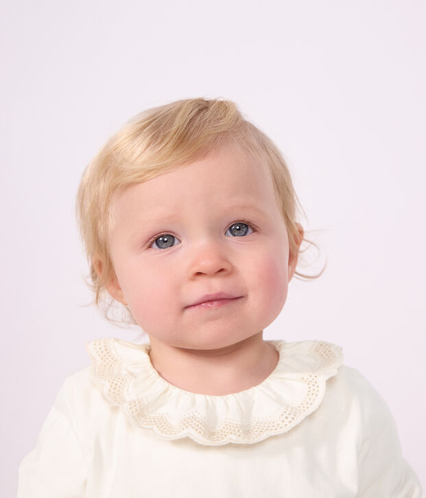 Babies' long-sleeved plain cotton T-Shirt white