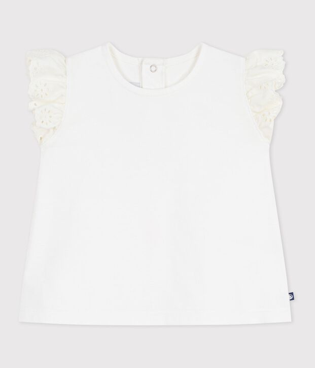 Babies' short-sleeved plain cotton T-shirt white