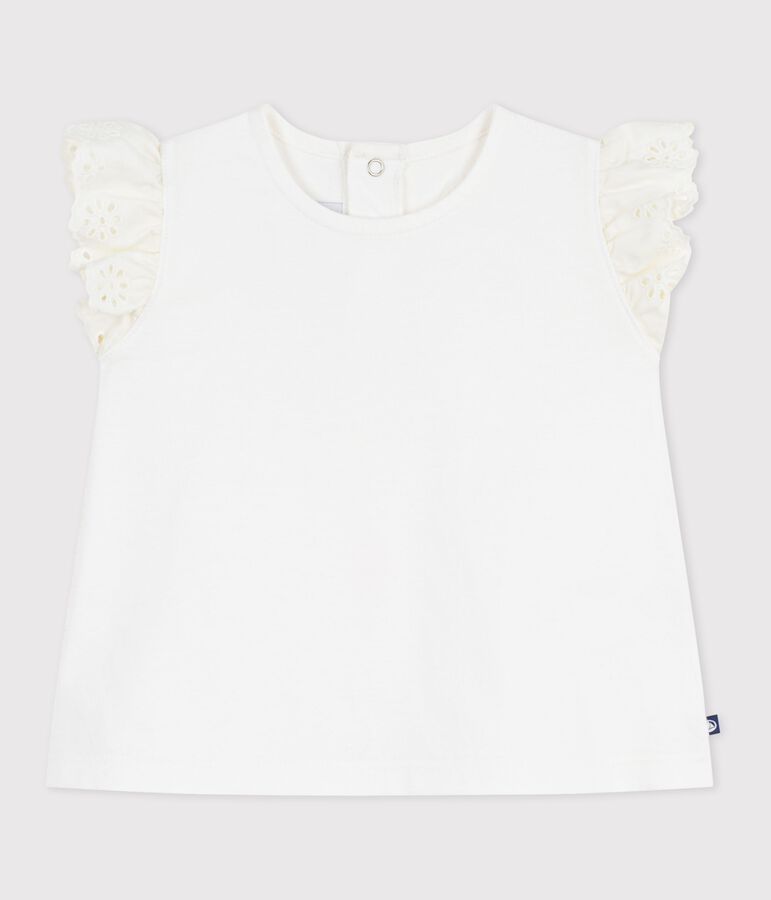 Babies' short-sleeved plain cotton T-shirt white
