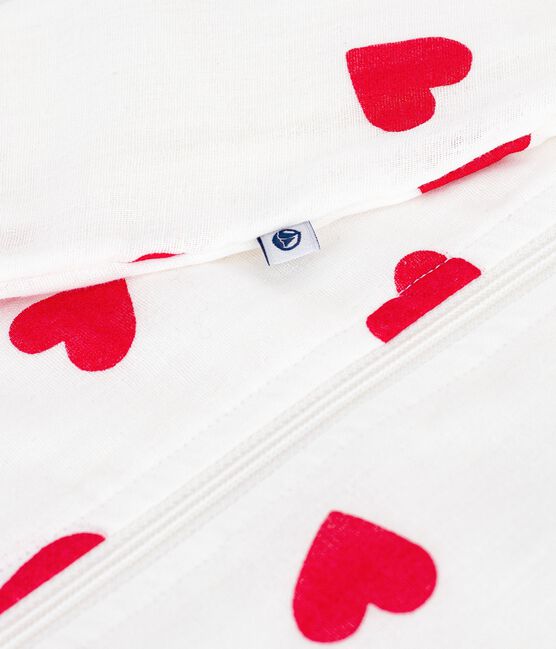 Babies' 1 TOG heart-patterned cotton sleeping bag MARSHMALLOW white/TERKUIT red