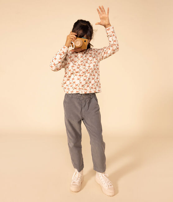 Girl's straight fit trousers in soft velvet THUYA green