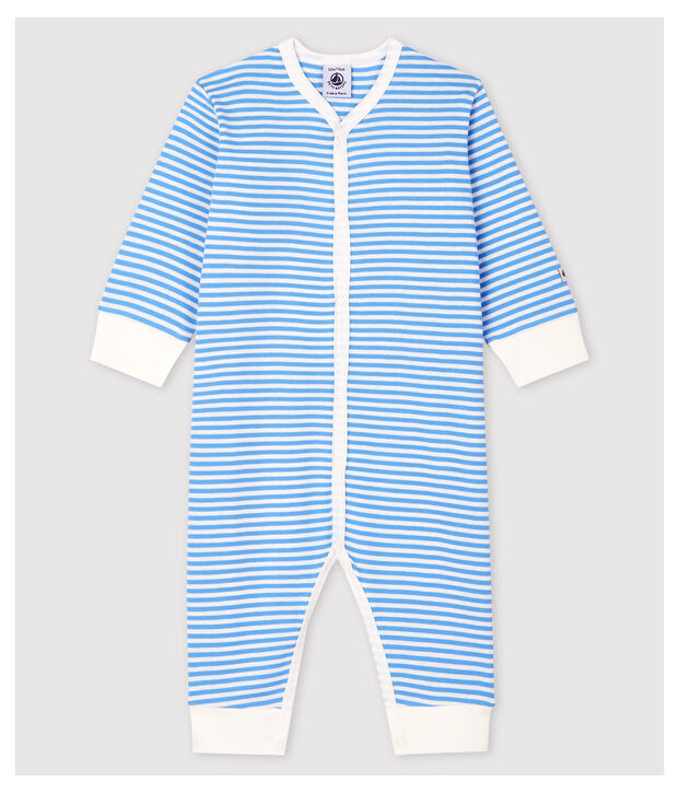 Babies' Blue Striped Footless Cotton Sleepsuit blue/white