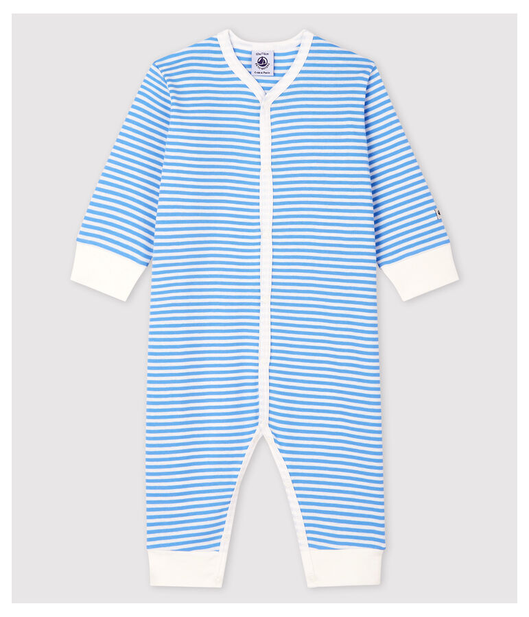 Babies' Blue Striped Footless Cotton Sleepsuit blue/white