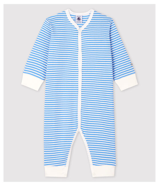 Babies' Blue Striped Footless Cotton Sleepsuit EDNA blue/MARSHMALLOW white