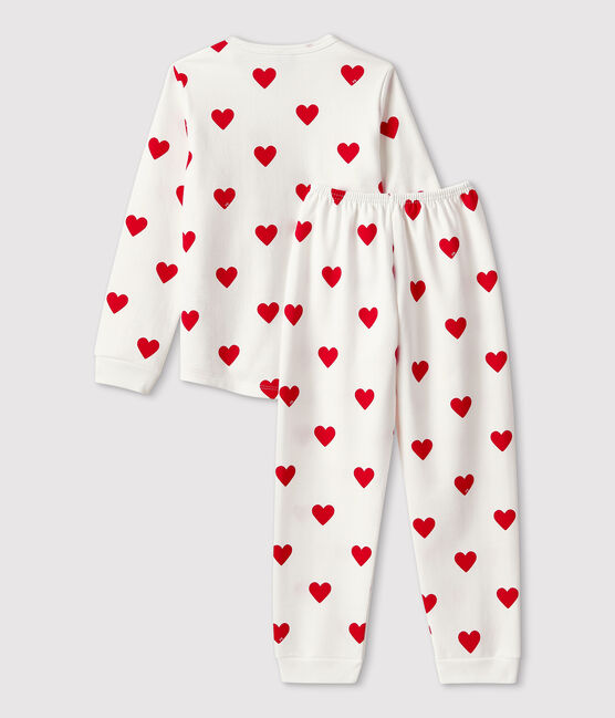 Children's Hearts Print Fleece Pyjamas MARSHMALLOW white/TERKUIT red