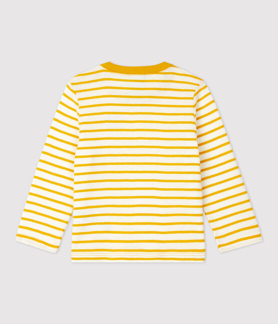 Babies' Striped Cotton T-Shirt MARSHMALLOW white/BOUDOR yellow