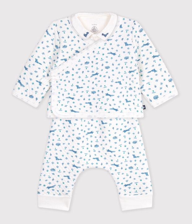Babies' outfit in cotton with foxes printed on the collar white/multicolor