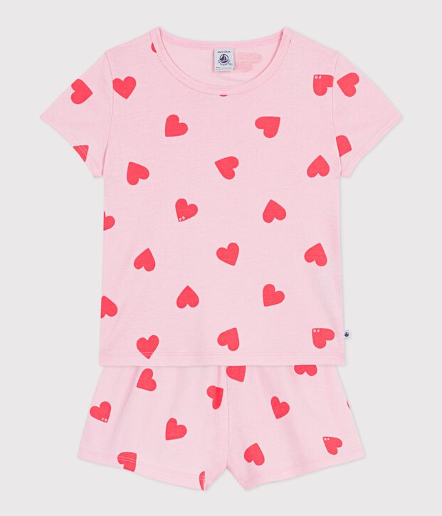Children's short heart print cotton pyjamas pink/orange
