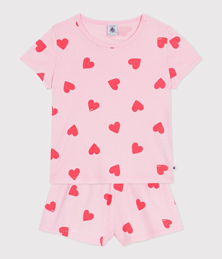 Children's short heart print cotton pyjamas pink/orange