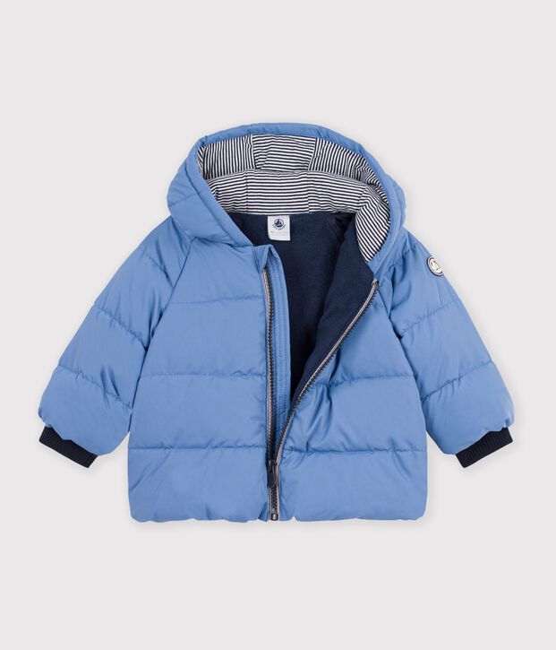 Babies' puffer jacket in plain polyester blue