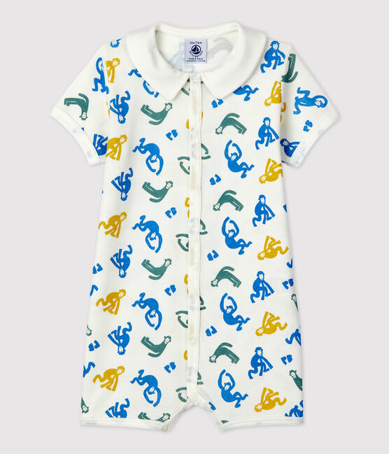 Babies' Glow-In-The-Dark Monkey Themed Cotton Playsuit MARSHMALLOW white/MULTICO white