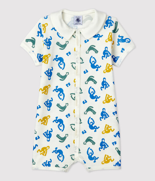 Babies' Glow-In-The-Dark Monkey Themed Cotton Playsuit white/multicolor