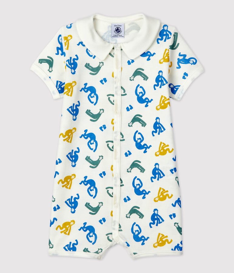 Babies' Glow-In-The-Dark Monkey Themed Cotton Playsuit white/multicolor