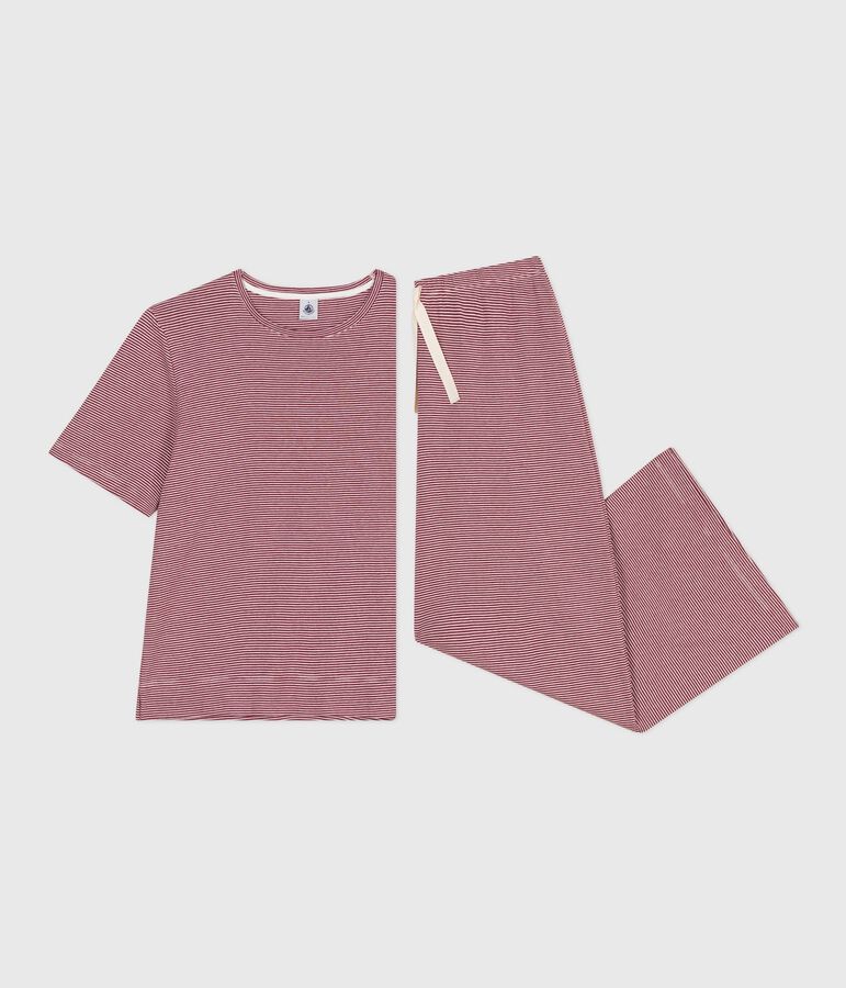 Women's cotton pyjamas with short sleeves and wide stripy legs red/white