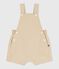 Babies' short-legged plain cotton twill dungarees beige