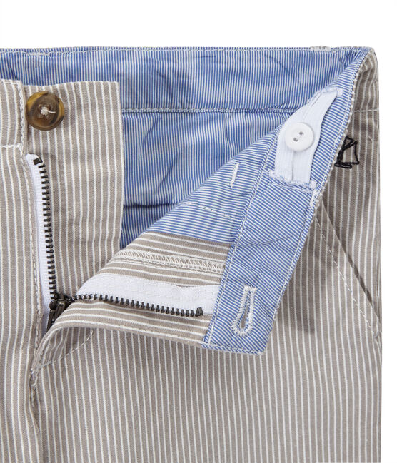 Boys' striped bermuda shorts MINERAI grey/LAIT white