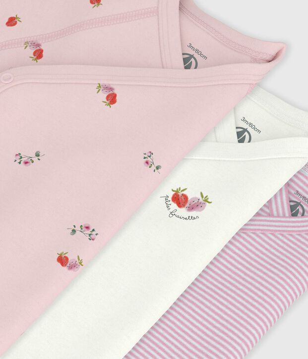 Pack of babies' short-sleeved printed cotton wrapover bodies multicolor