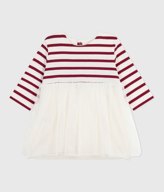 Babies' long-sleeved dress in two materials MILK red/AMARANTE