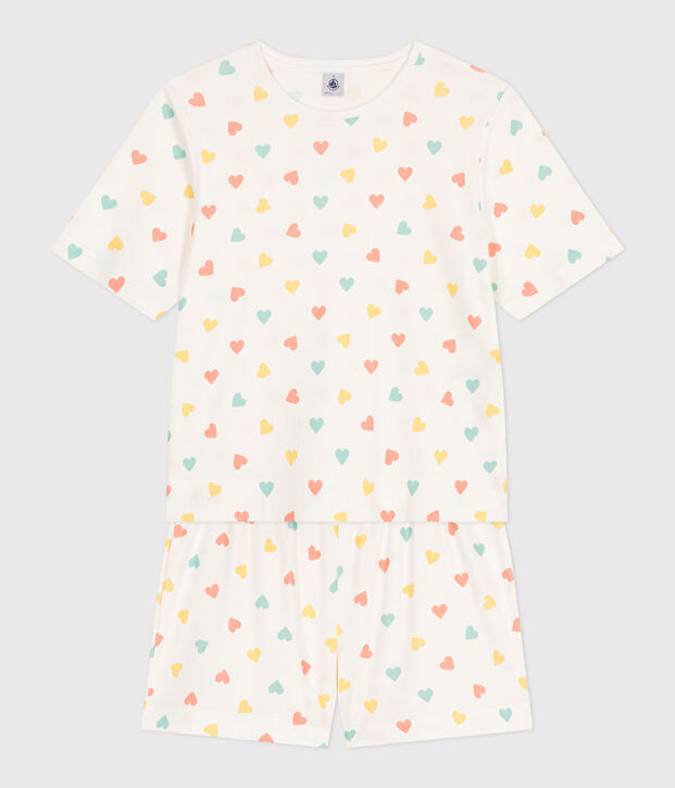 Women's short heart print cotton pyjamas white/multicolor