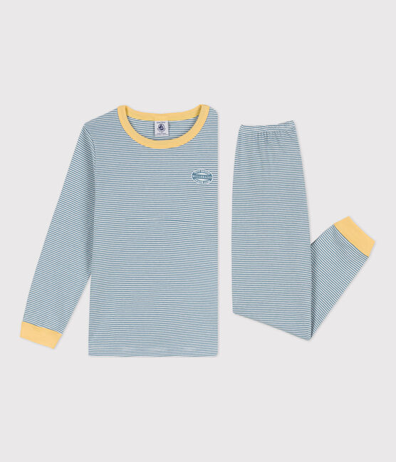 Children's Unisex Pinstriped Cotton Pyjamas ROVER blue/MARSHMALLOW white