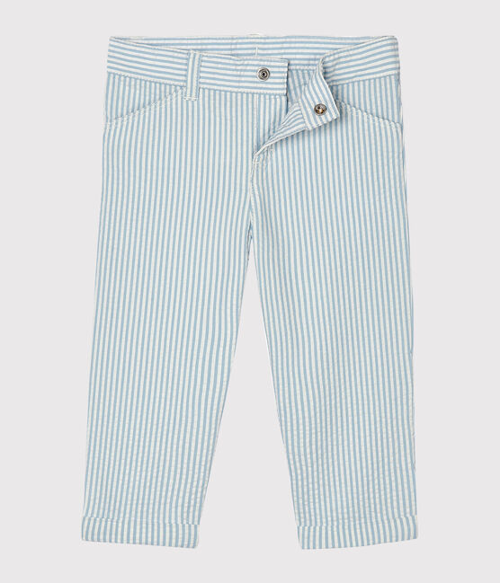 Baby Boys' Seersucker Trousers ACIER blue/MARSHMALLOW white