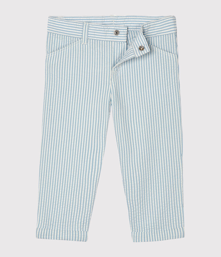 Baby Boys' Seersucker Trousers ACIER blue/MARSHMALLOW white