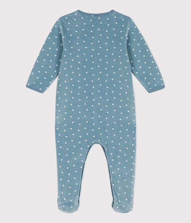 Babies' Patterned Velour Sleepsuit blue/ecru
