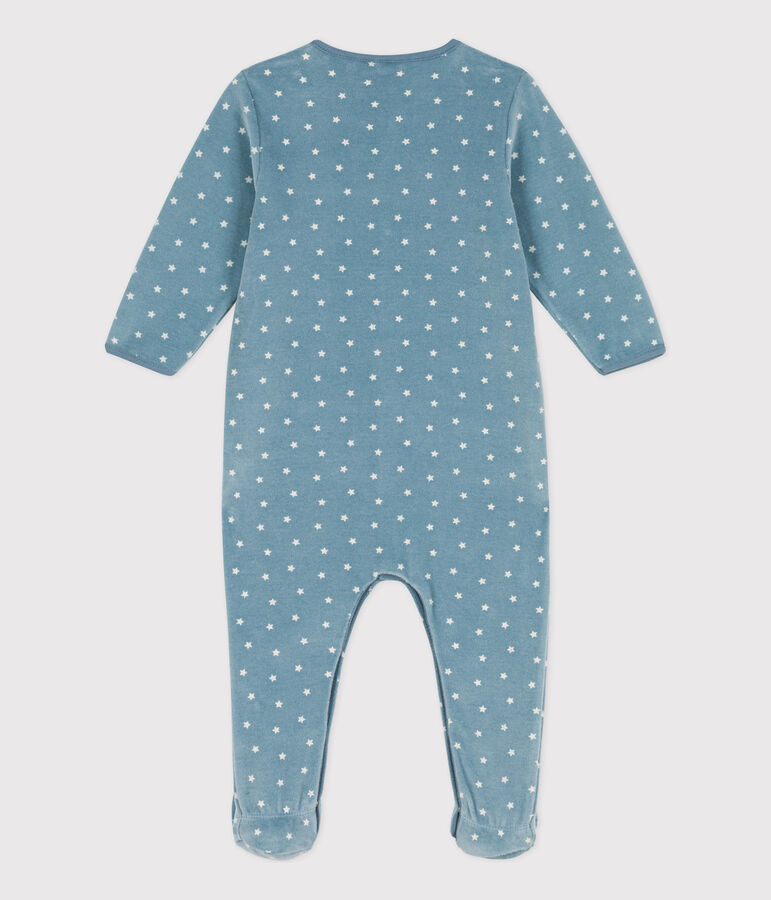 Babies' Patterned Velour Sleepsuit blue/ecru