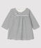 Baby Girls' Long-Sleeved Tube-Knit Striped Dress MARSHMALLOW white/SMOKING blue